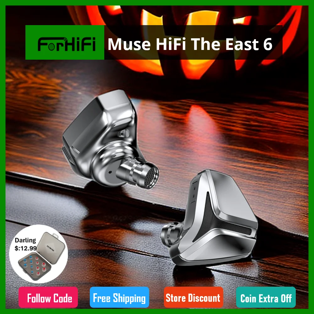 

Muse HiFi The East 6 Flagship 10mm Single Dynamic Driver in-Ear Monitors with Open Acoustic Chamber, Swappable Ear Nozzle Design