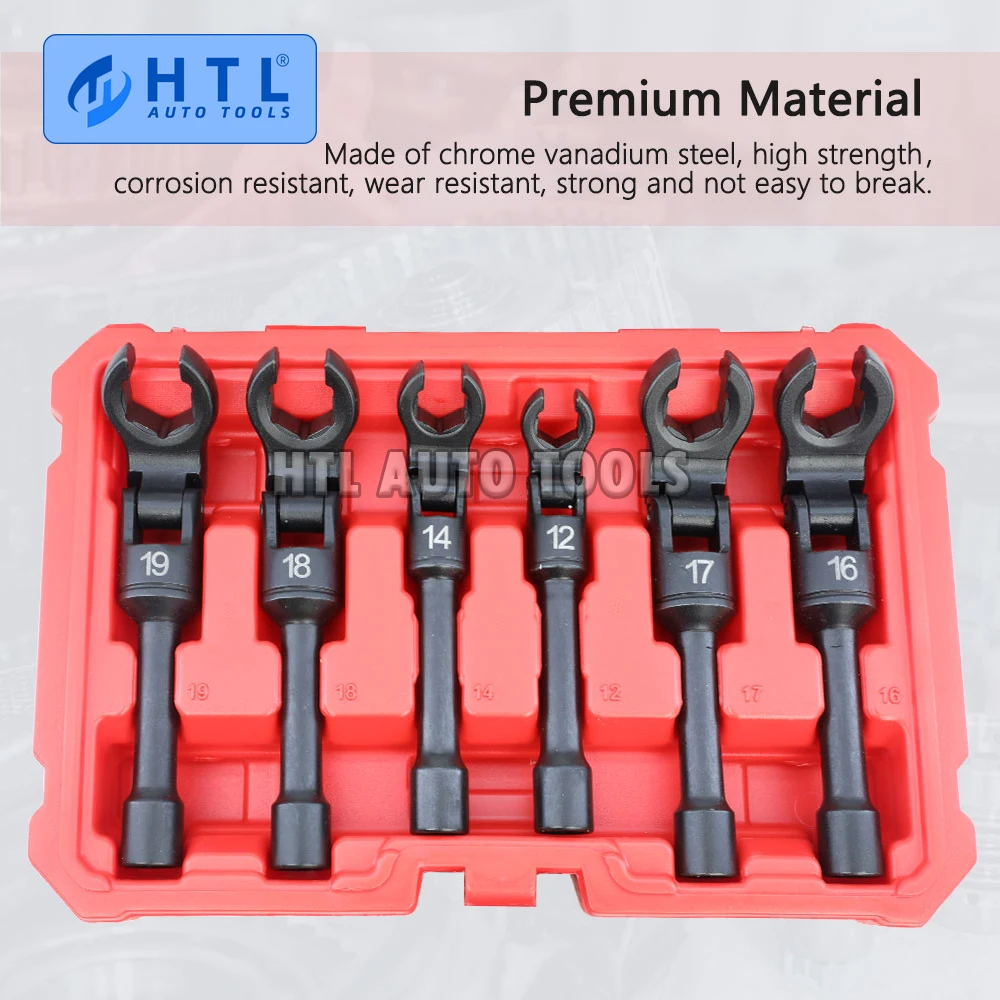 6 Pcs 12mm-19 mm Long Flex Head Crows Foot Line Wrench Set 3/8\