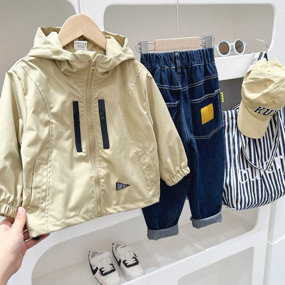 3 4 5 6 8 10 Years Spring Autumn Boys Jacket Solid Color Hooded Zipper Windbreaker Coats For Boys Cotton Casual Outerwear