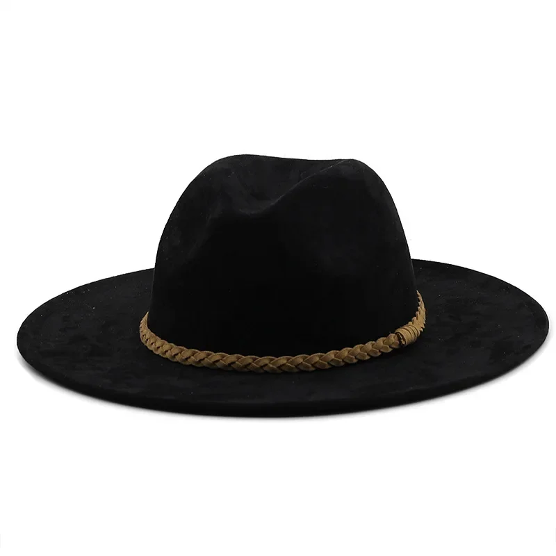 Western Cowboy Hat Leather Woven Decorative Band Men Women Suede Hat Knight's Hat Versatile Sun Protection Cap American Style