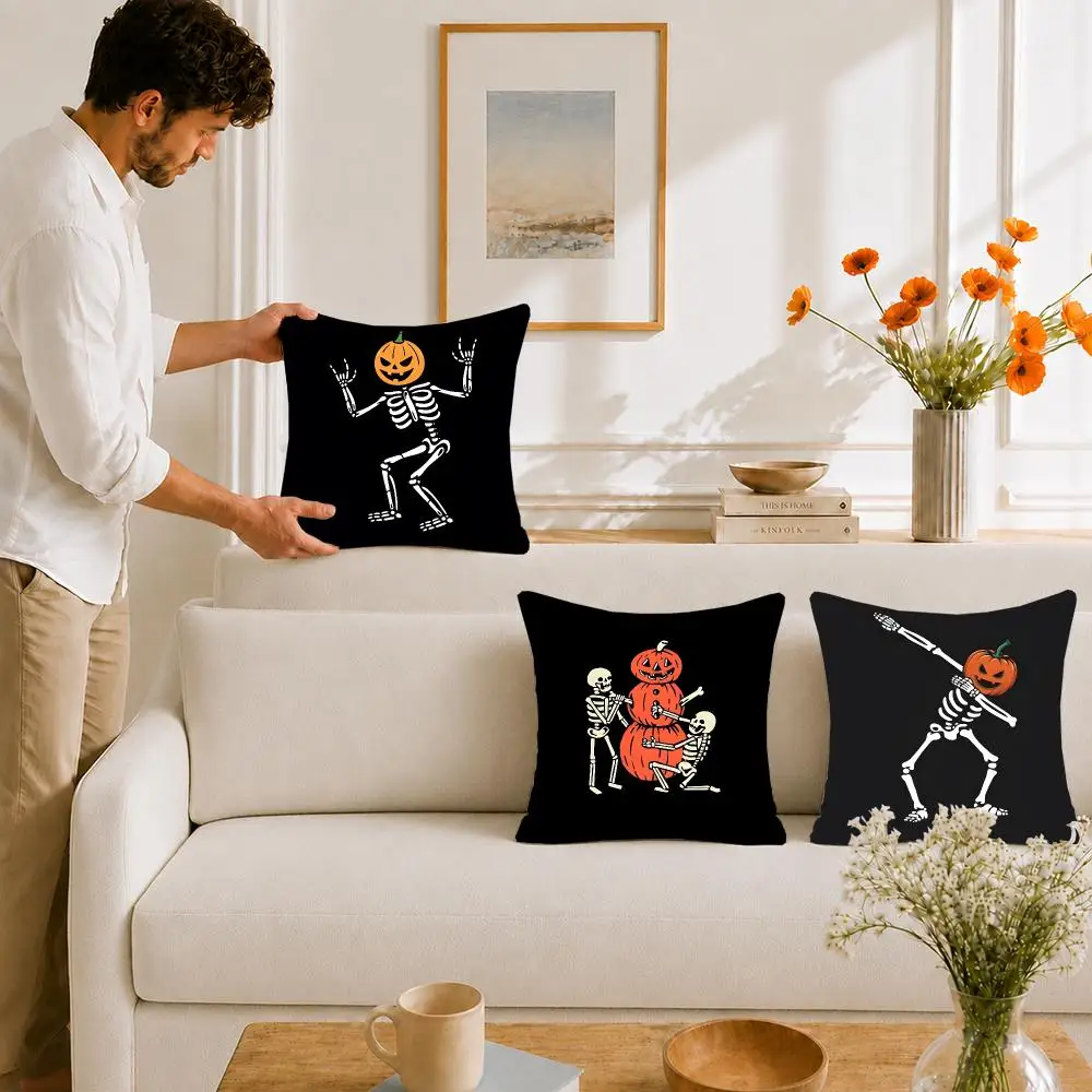 Holiday Art Halloween Skull Cushion Cover Portable floor cushion for travel Yoga Minimalist text 2way tricot