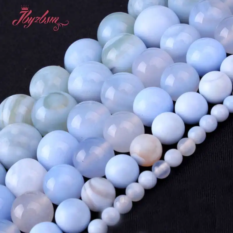 Natural Skyblue Agate Round Smooth Stone Beads For Jewelry Making Strand 15Inch DIY Necklace Bracelet 6/8/10mm Freeshipping