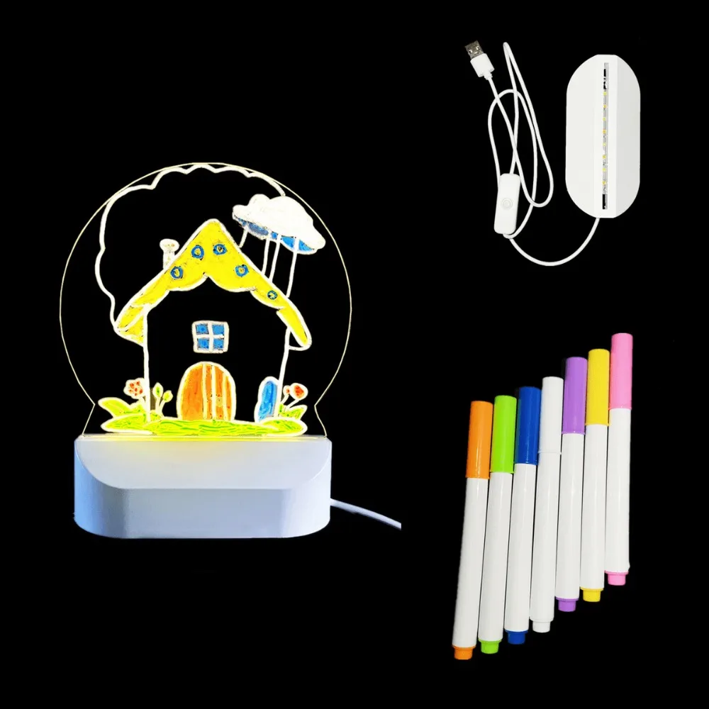 لوحة رسم LED إبداعية مع ضوء ليلي، لوحة ملاحظات مضيئة DIY مع 7 أقلام ملونة قابلة للمسح للأطفال
