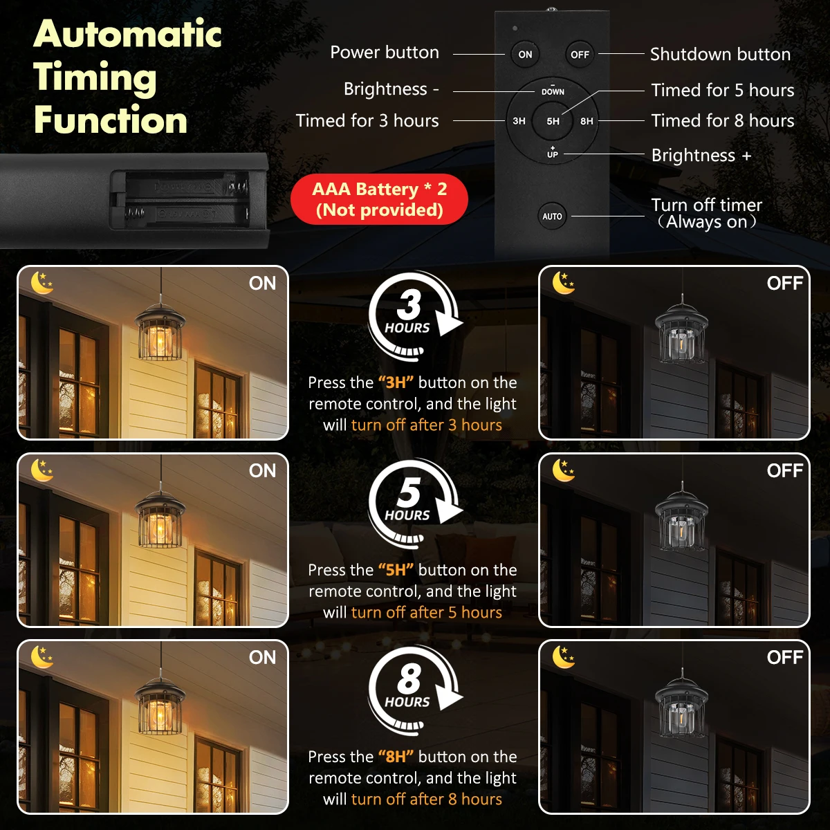 ضوء قلادة معلق بالطاقة الشمسية مع لوحة منفصلة عن بعد 5 متر كابل 3 5 8H مؤقت عكس الضوء IP65 لمرآب الحظيرة في الفناء الخارجي #5