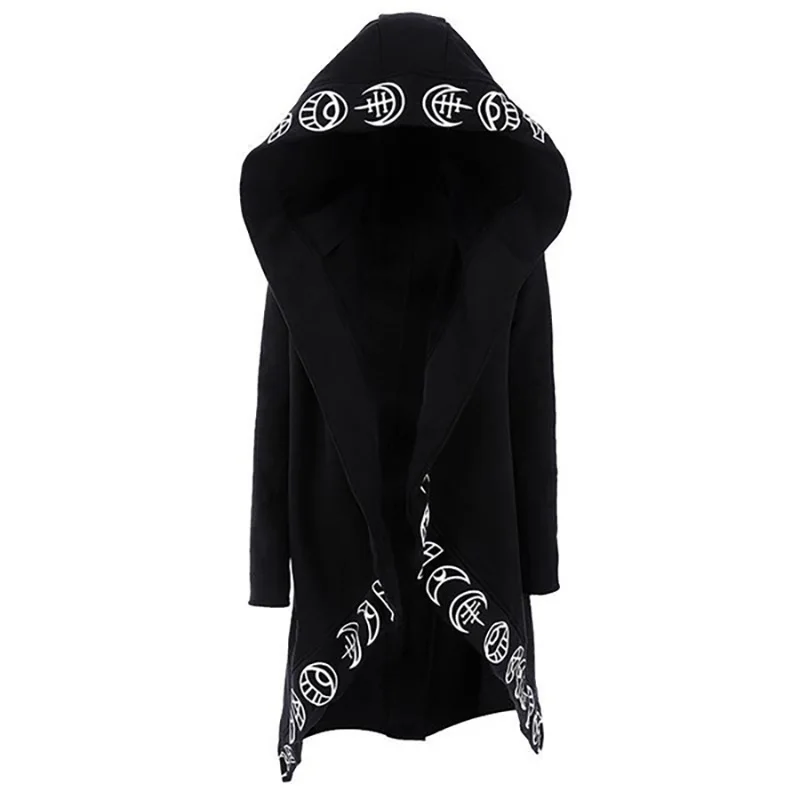 Punk Girl Black Printed Long Sleeved Cardigan Sweater Long Style Moon Pattern Punk Jackets Windbreaker Carnival Gothic