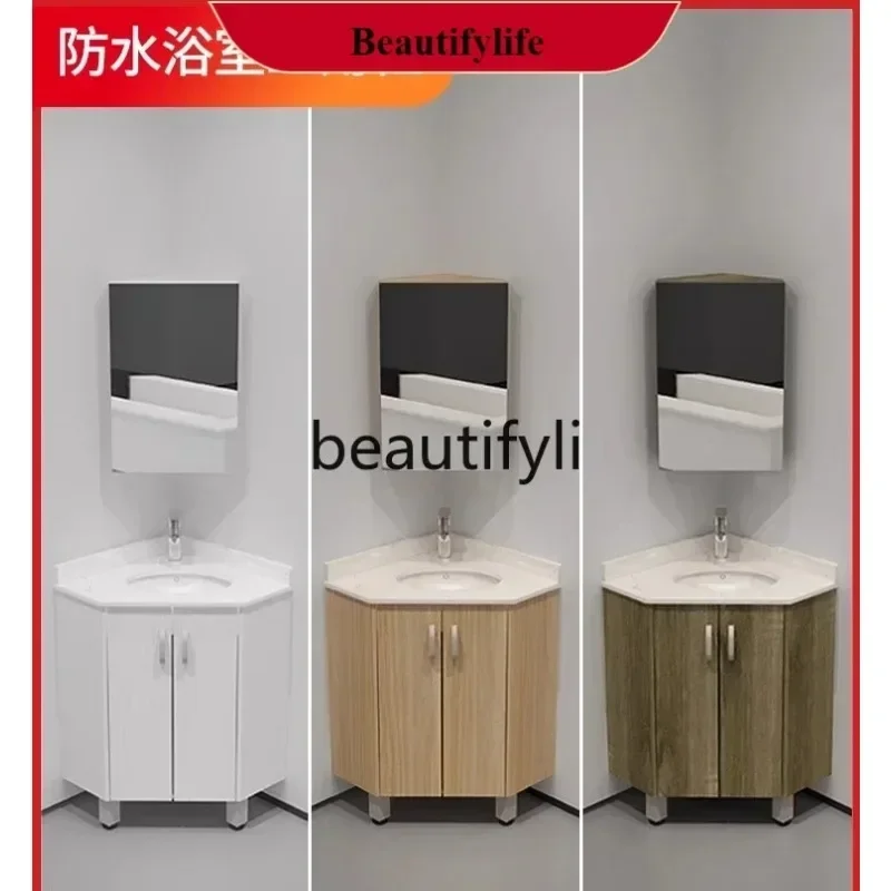 B567   Small apartment marble countertop triangular bathroom cabinet corner washstand corner hand washbasin