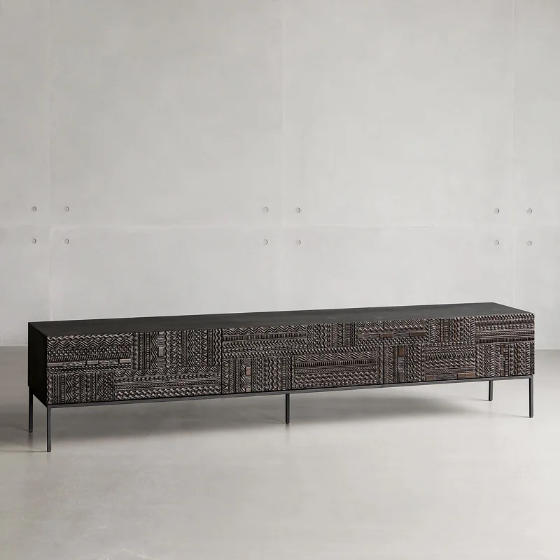 Oak hand-carved TV cabinet original design living room expression solid wood video cabinet