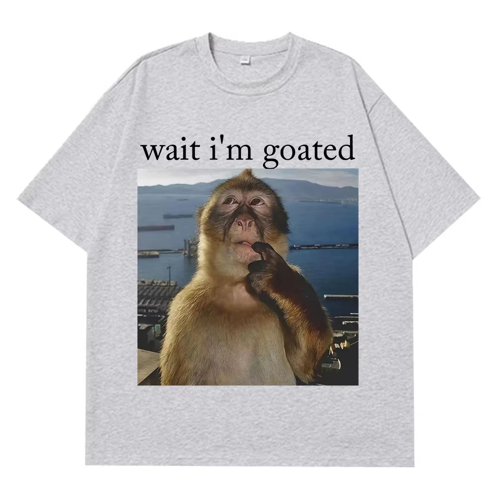 انتظر أنا الماعز مضحك التفكير القرد ميمي تي شيرت الصيف القطن الرجال النساء تي شيرت على طراز هاراجوك قصيرة الأكمام المتضخم تي شيرت رجالي #5
