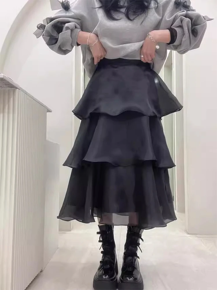 Falda de malla de moda coreana para mujer, Faldas largas lisas de cintura alta para primavera y verano, Faldas Ajustadas elegantes que combinan con todo