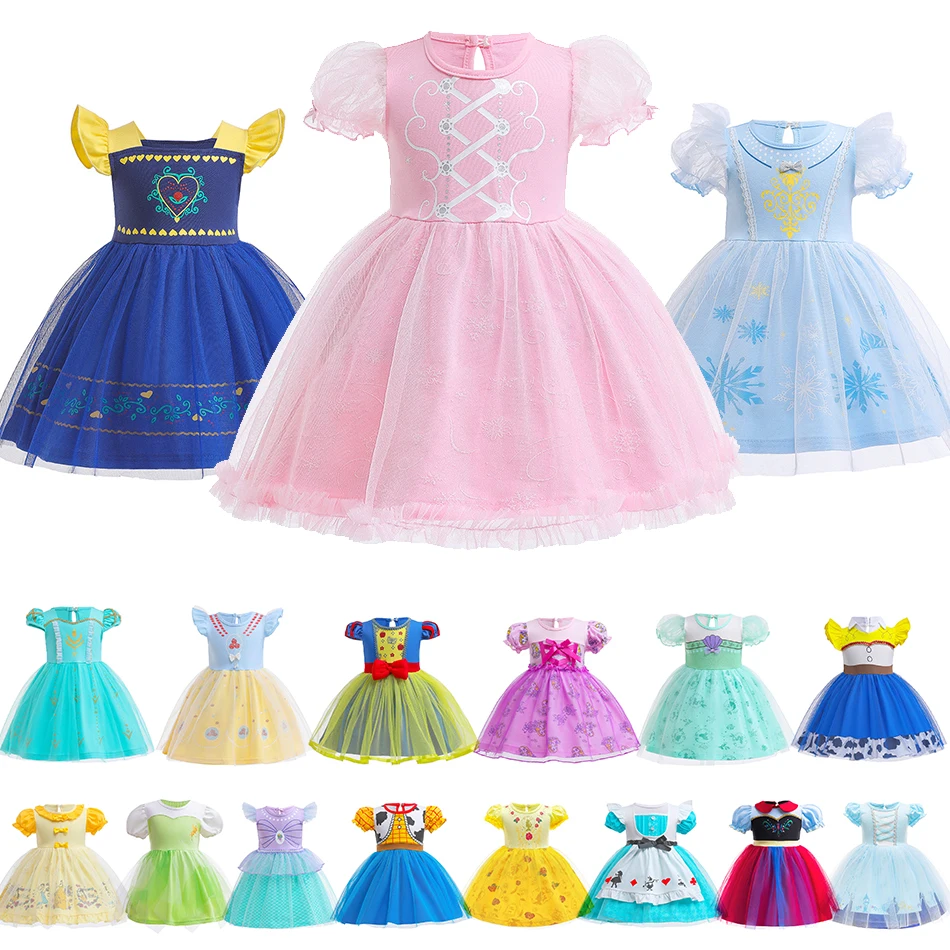 

Little Girl Mermaid Theme Leisure Dress Summer Cartoon Princess Print Frocks Children Belle Jasmine Snow White Tulle Tutu New