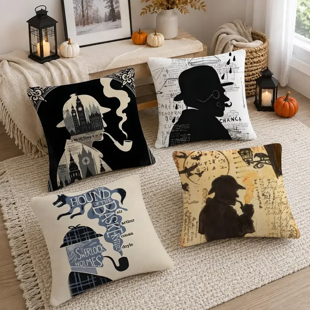 Book Character Literary Sherlock Holmes Cushion Cover Soft Fluffy Short Plush  Pillow Case  Sofa Bedroom Home Decor