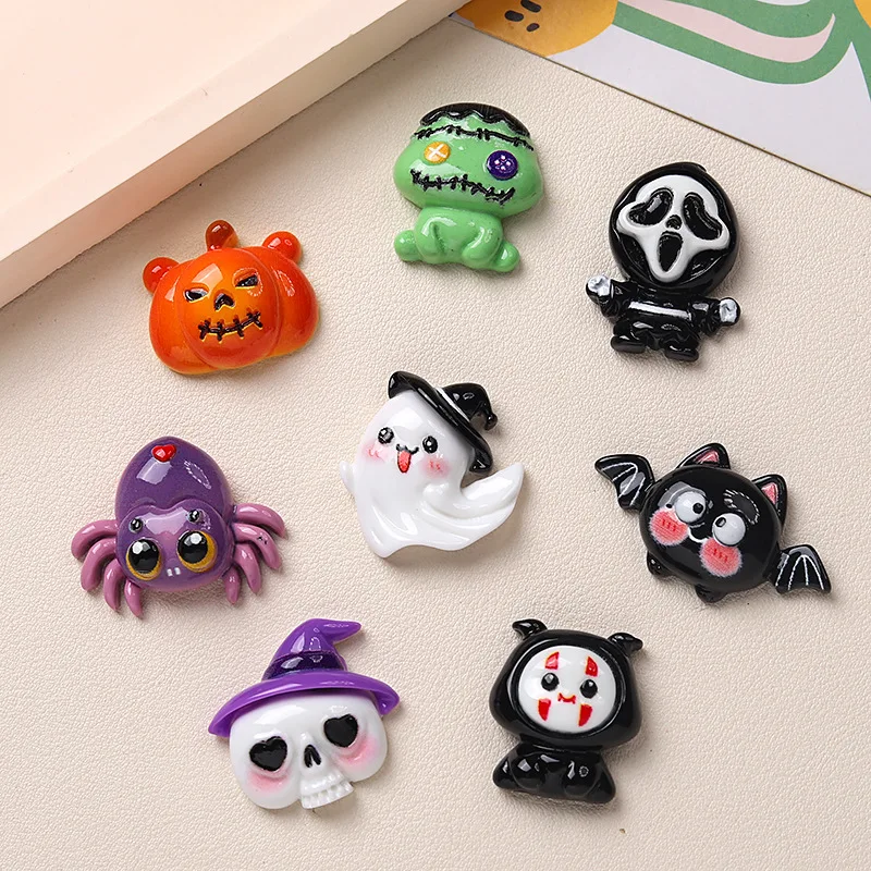 100pcs Kawaii Halloween Decor Resin Flatback Cabochon DIY for Scrapbook Phone Case Hairpin Keychain Earrings Accessories