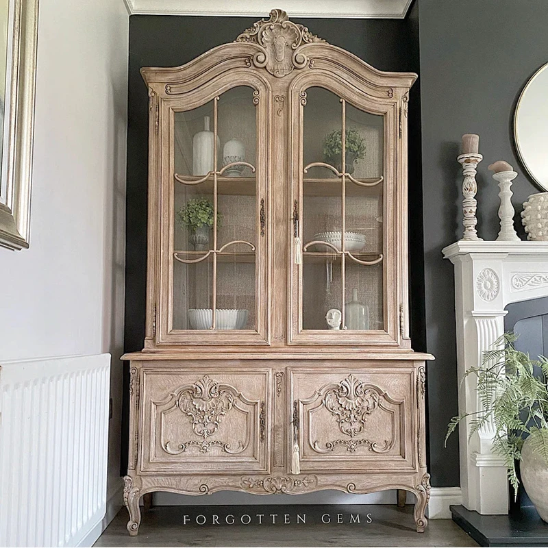 Vintage made old solid wood carved restaurant wine cabinet, sideboard cabinet, liquor display cabinet, packaged