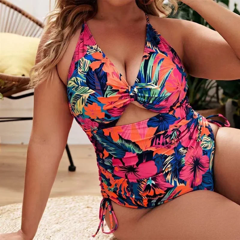 0XL - 4XL Floral Print Bikini Large Size Swimwear  Women Swimsuit Female One-pieces Bikini set Bather Bathing Suit Beachwear