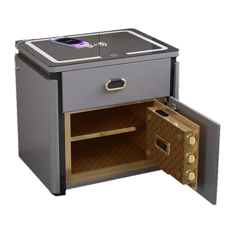 

#@All-in-One Simple Modern Home Smart Safe Bedside Cabinet Multifunctional Lacquer Wooden Storage