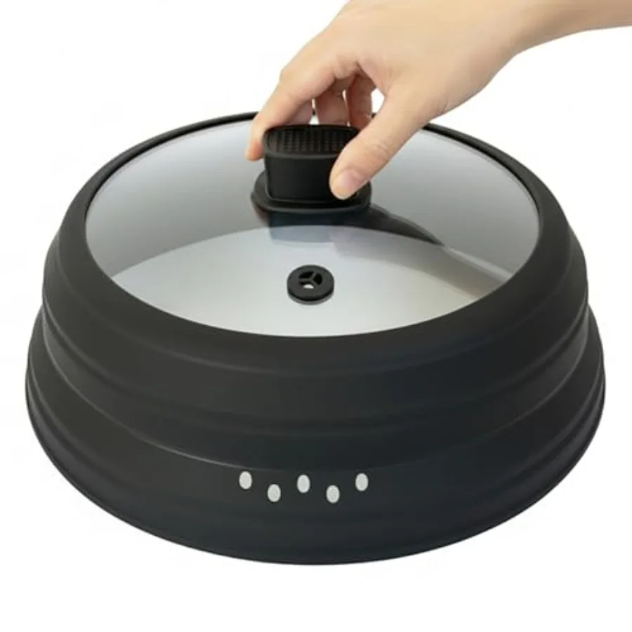 

Microwave Splatter Cover Glass Microwave Cover for Food Collapsible Splatter Guard Lid with Silicone Handle for Pot Plate Bowl