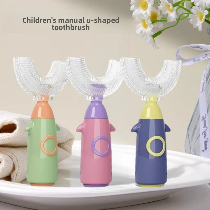 

Kids' Manual U-Shaped Toothbrush - Food-Grade Silicone Soft Bristle for Toddlers & Infants, Suitable for 2-6 Years Old Children