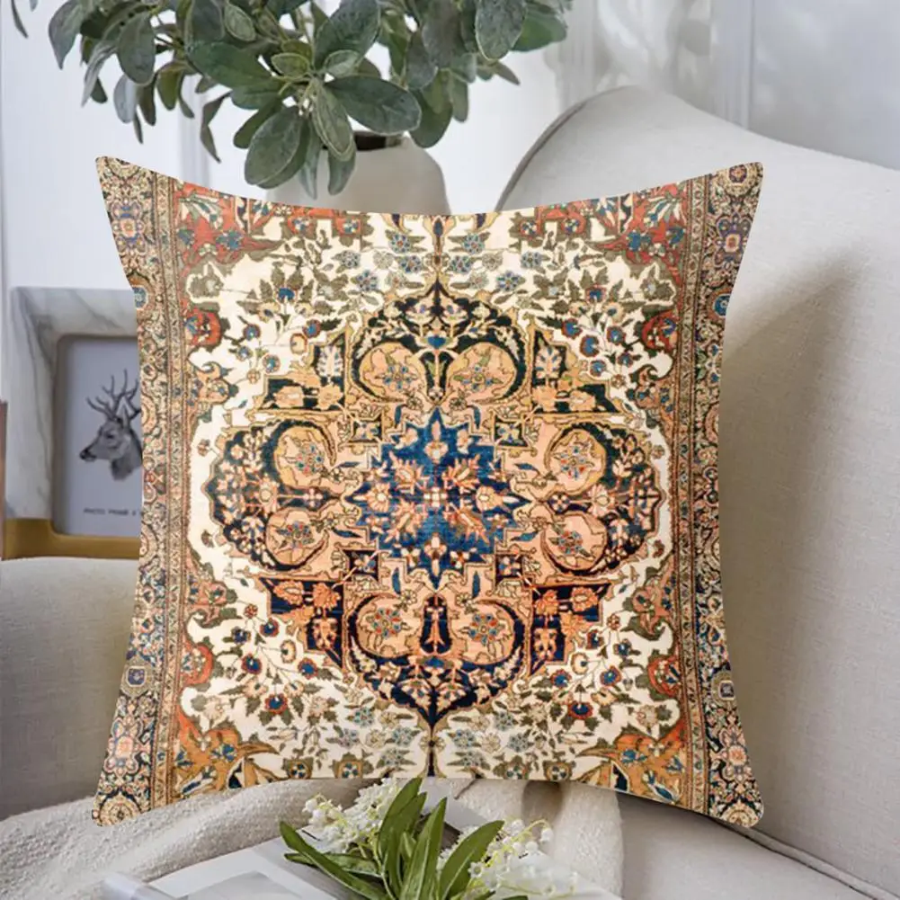 Bohemian Style Pillowcase Washable Flax Hidden Zipper Throw Pillow Cover Turkey Style Persian Linen Carpet Painting For Bed Room