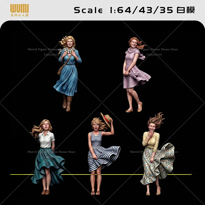 1/64 Scale Miniature Scene Dolls Un-panited White Figure Mini Model Summer Breeze‌ 20Th Century American Retro Fashion‌ Girl
