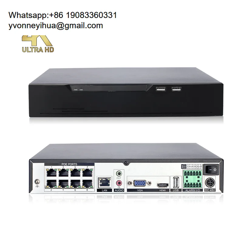 8-канальный IP-видеорегистратор 4K UHD POE для систем видеонаблюдения, совместимый с NDAA, OEM/ODM