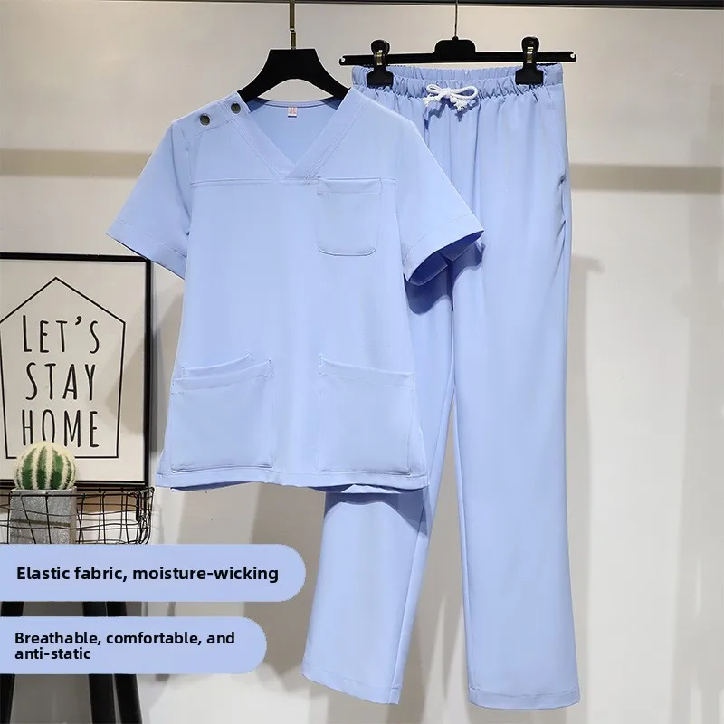 korean-style-elastic-scrub-set-dental-hospital-plastic-surgery-doctor-work-uniform-men's-suit-separate-components