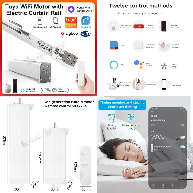 For Zigbee WiFi Smart Electric Curtain Motor Track Kit Compatible with Alexa Google Home Alice Smart Life App Control