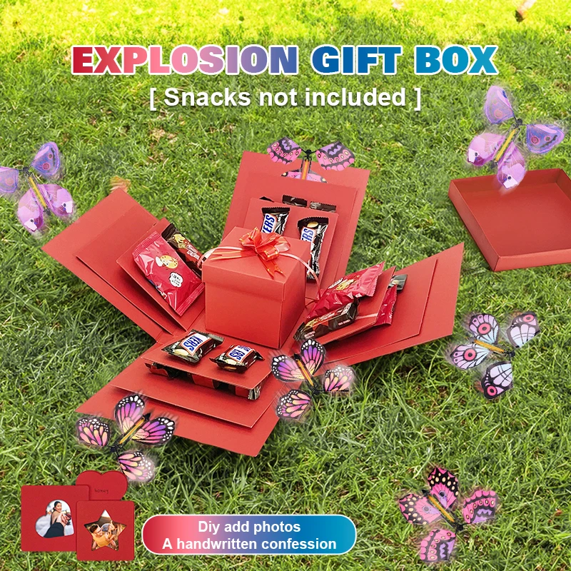 Unique Gift Explosion Box with Magic Flying Butterfly Surprise Gift Box DIY Assembled Handmade for Valentines Day Gift Birthday