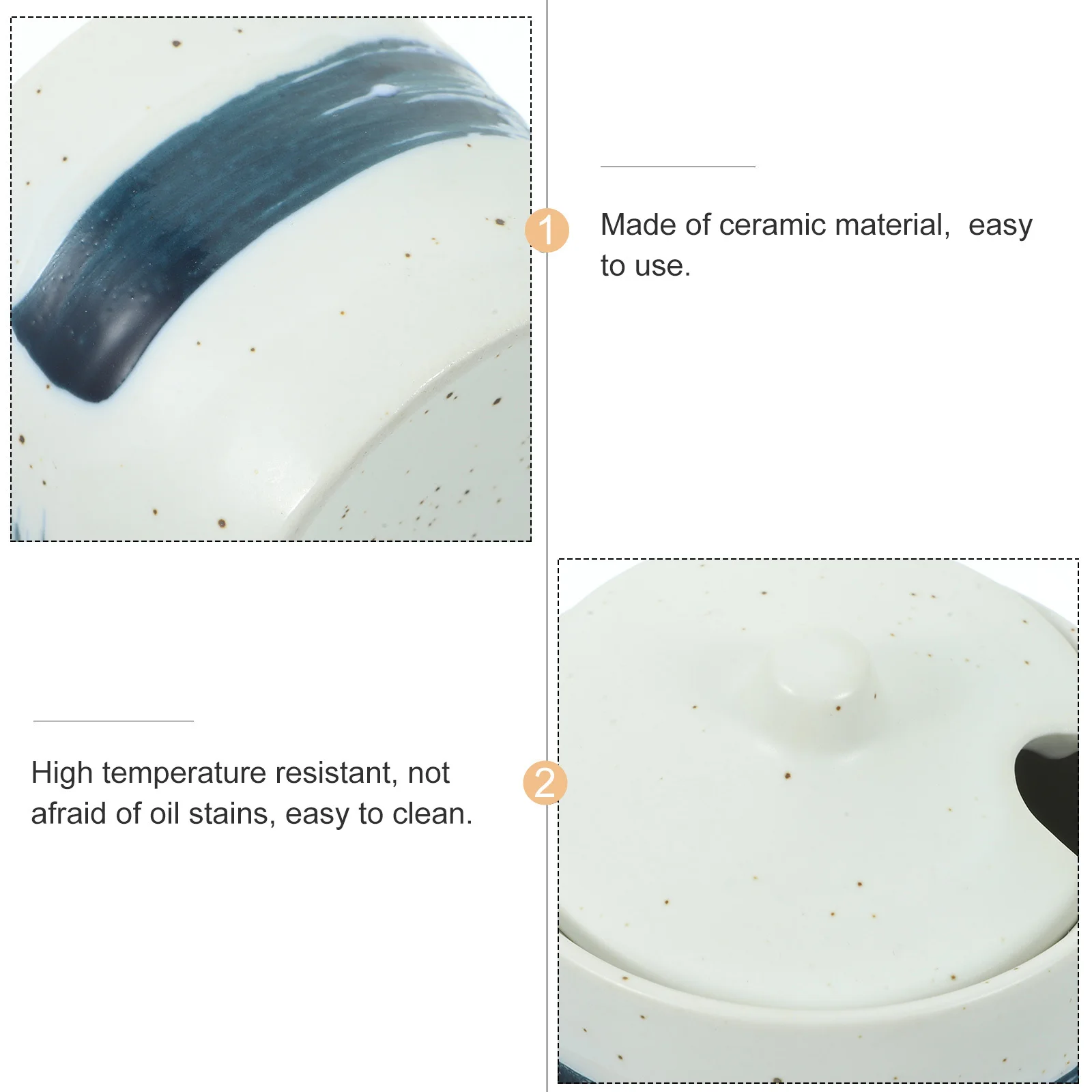 

1Set Ceramic Seasoning Jar Simple Storage Holder Kitchen Condiment Box Oil Resistant Easy Clean Seasoning Pot