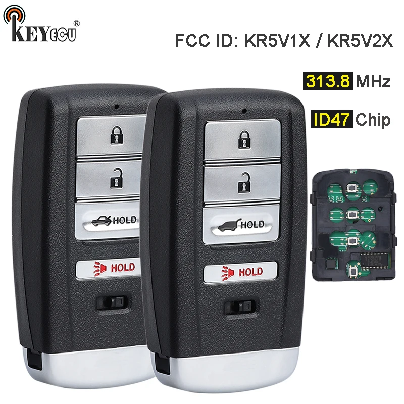 

KEYECU 313,8 МГц / 433,9 МГц ID47 FCC ID: KR5V2X KR5V1X Ключ дистанционного управления для карты Promixity для Acura TLX ILX MDX RDX RLX 2015-2020