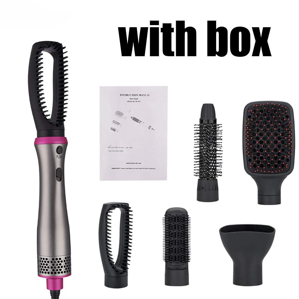 One Step Hot Air Brush 5 in 1 Electric Comb Hair Straightener and Curler Replaceable Ioned Blower Dryer Anti-scald Styling Tolls