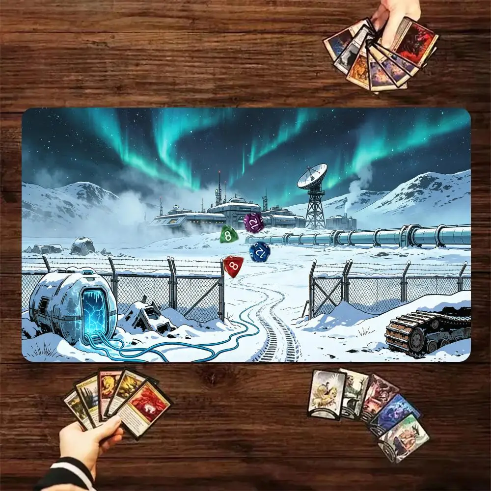 60X35cm Sci‑Fi Arctic Aurora Research Base TCG Play mat Non‑Slip Rubber Trading Card Game Table Pad For Card Game Players