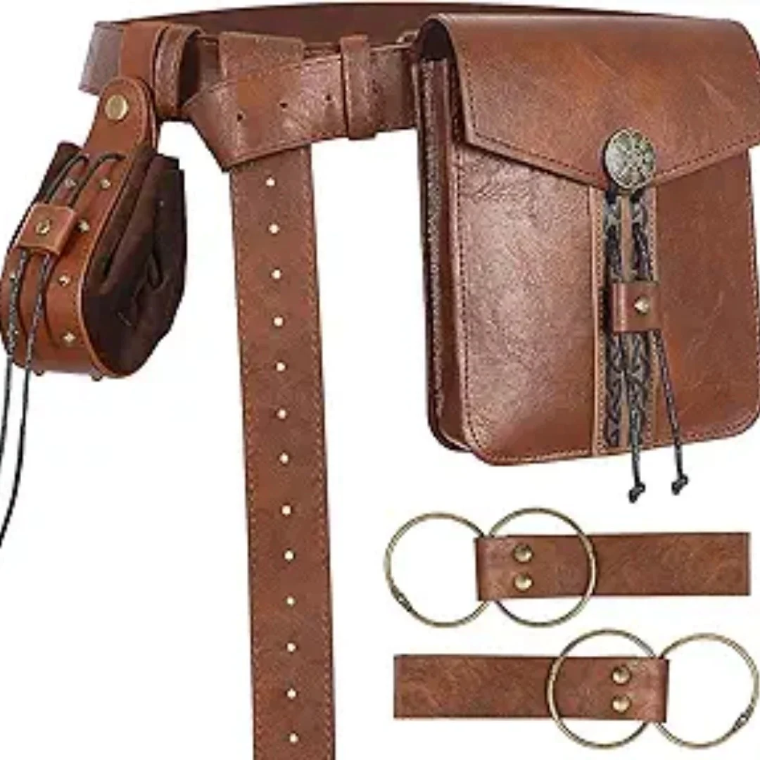Medieval Belt Pouches - Renaissance Belt Pouch Coin Purse Skirt Hike Set - Medieval Pirate Costume Halloween Cosplay Belt