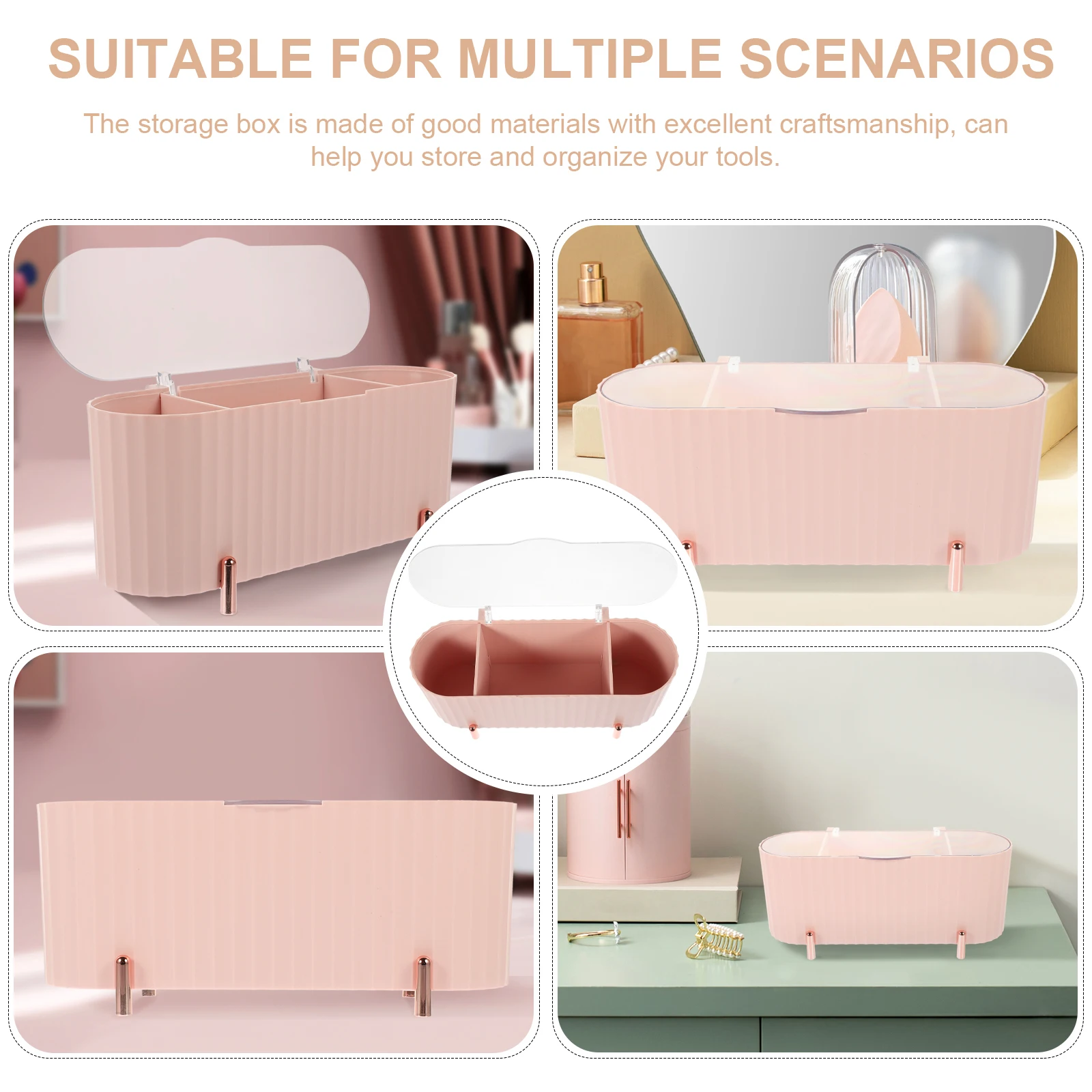 

Makeup Storage Box Organizer for Bathroom Vanity Desktop Space-Saving Compact Lightweight Sturdy Plastic Reusable with Lid