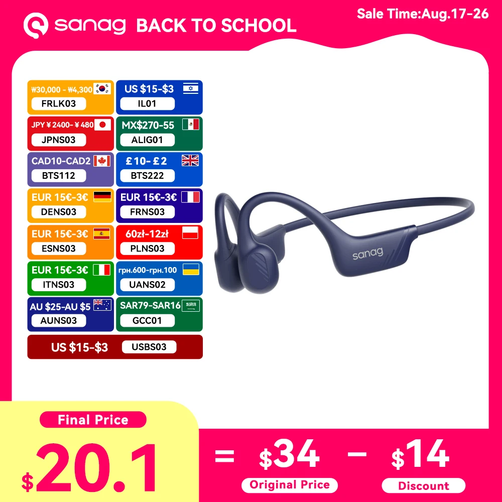 Sanag B21S True Bone Conduction Audífonos Bluetooth-Kopfhörer Flash-Sale HiFi-Sound-Kopfhörer Wahl Ohrhörer Wireless Headset