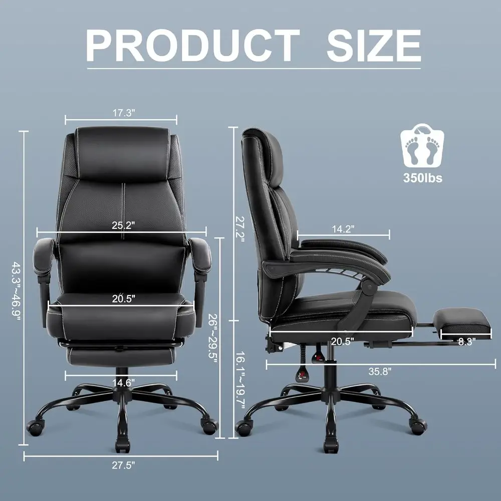 Big and Tall Office Chair with Footrest, High Back Desk Chair with Linkage Armrest, 90-155° Recline Executive Computer Chairs wi