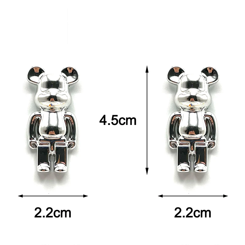 2Pcs Golden Silver Bear Shoe Decoration Charms For Sandals DIY Parts Cute Cartoon Pins Fit Kid's Slippers Accessories Party Gift