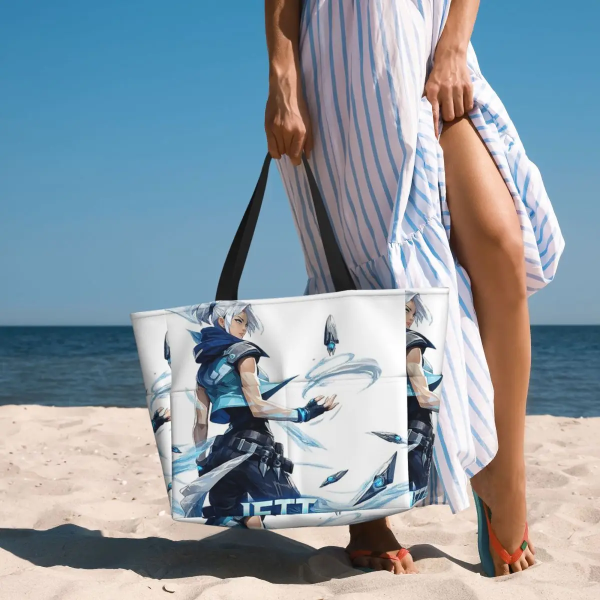 Game Valorant Jett Beach Tote Bag Sport Gym Yoga Duffle Large Tote Bag Women Travel Bag Fitness bag