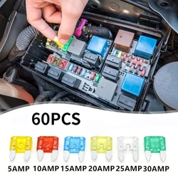 60pcs Mini Auto Fuse Combo Kit Mini Multicolor Multi-Function Blade Fuse Replacement Kit For Car/RV/Truck/Motorcycle/Boat/SUV