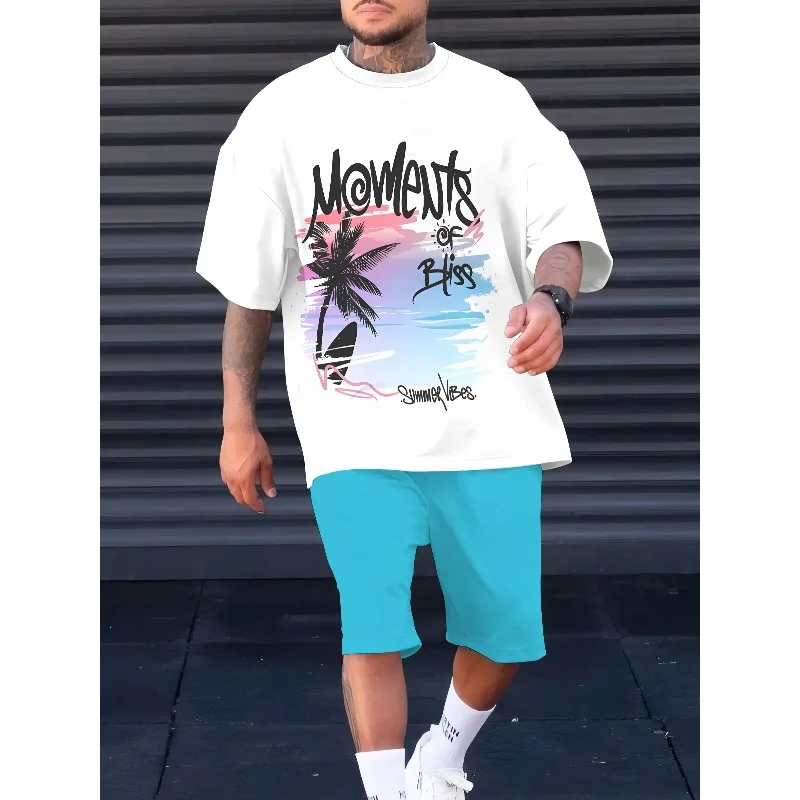 

2025 Summer 3D New Coconut Tree Printed Casual Fashion Outdoor Men's Clothing Men's Suit