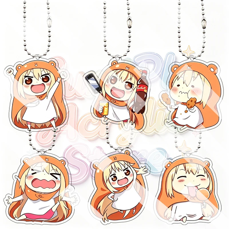 Himouto! Umaru-chan Acrylic Pendant Keychain Cute Q Version Umaru Doma Anime Charm with Bead Chain Kawaii Backpack Hanging Gifts
