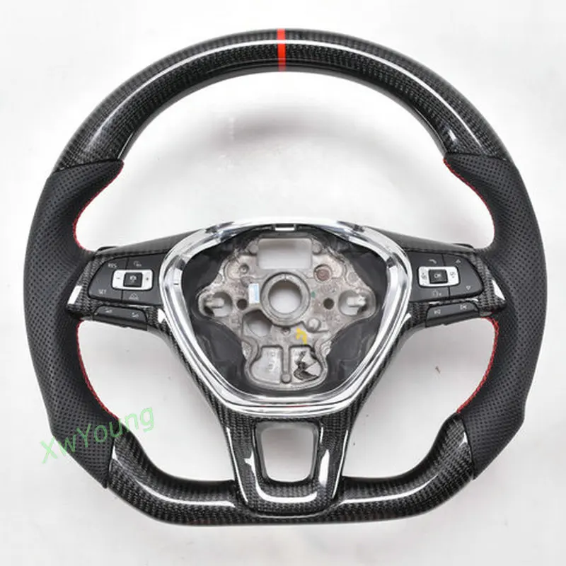 100% Real Carbon Fiber Steering Wheel With Leather For VW Volkswagen Golf 7 MK7