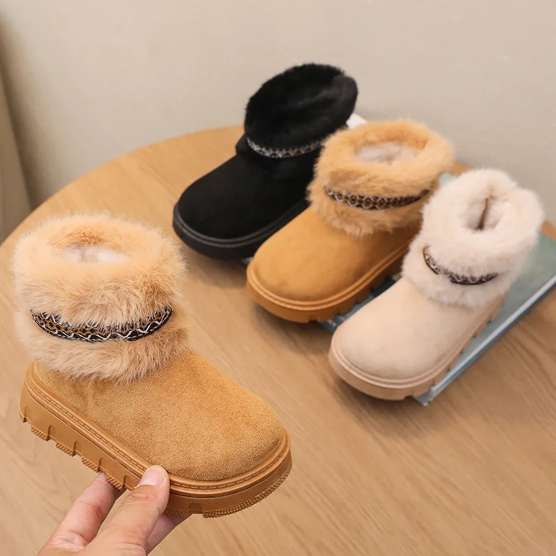 New Soft-soled Non-slip Slip-on Suede Cotton Shoes Girl Autumn Winter Warm Fleece Snow Boots Children Casual High-top Boots Kids