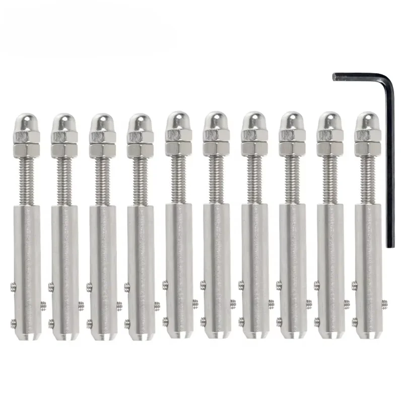 10pcs Handscrew Clamp Wire Rope 2/3/4/5/6/8mm Threaded Stud Tension End Fitting with Hexagon Grub Screw Bolts Buckle