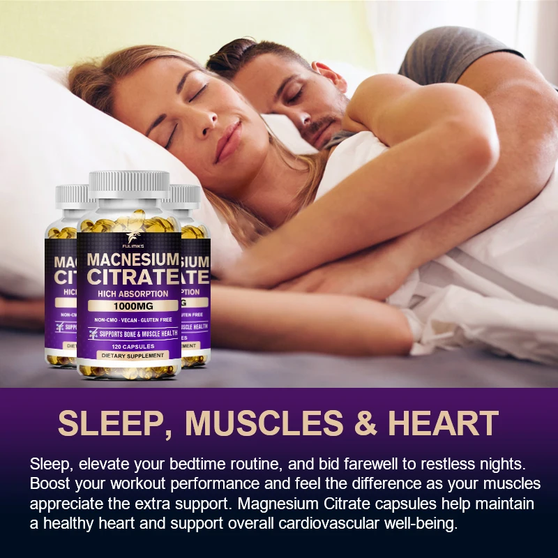 Magnesium Citrate Capsules 1000mg, High Absorption Citric Acid Complex, Sleep, Muscle & Heart Support - Gluten Free, Non-GMO