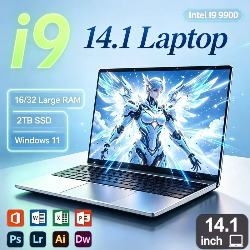 2026 Latest Gamer Notebook 14.1 Inch Intel Core I9 9900 32GB Large RAM 2TB SSD Storage Windows11 Ultra‑Thin Gaming Office Laptop