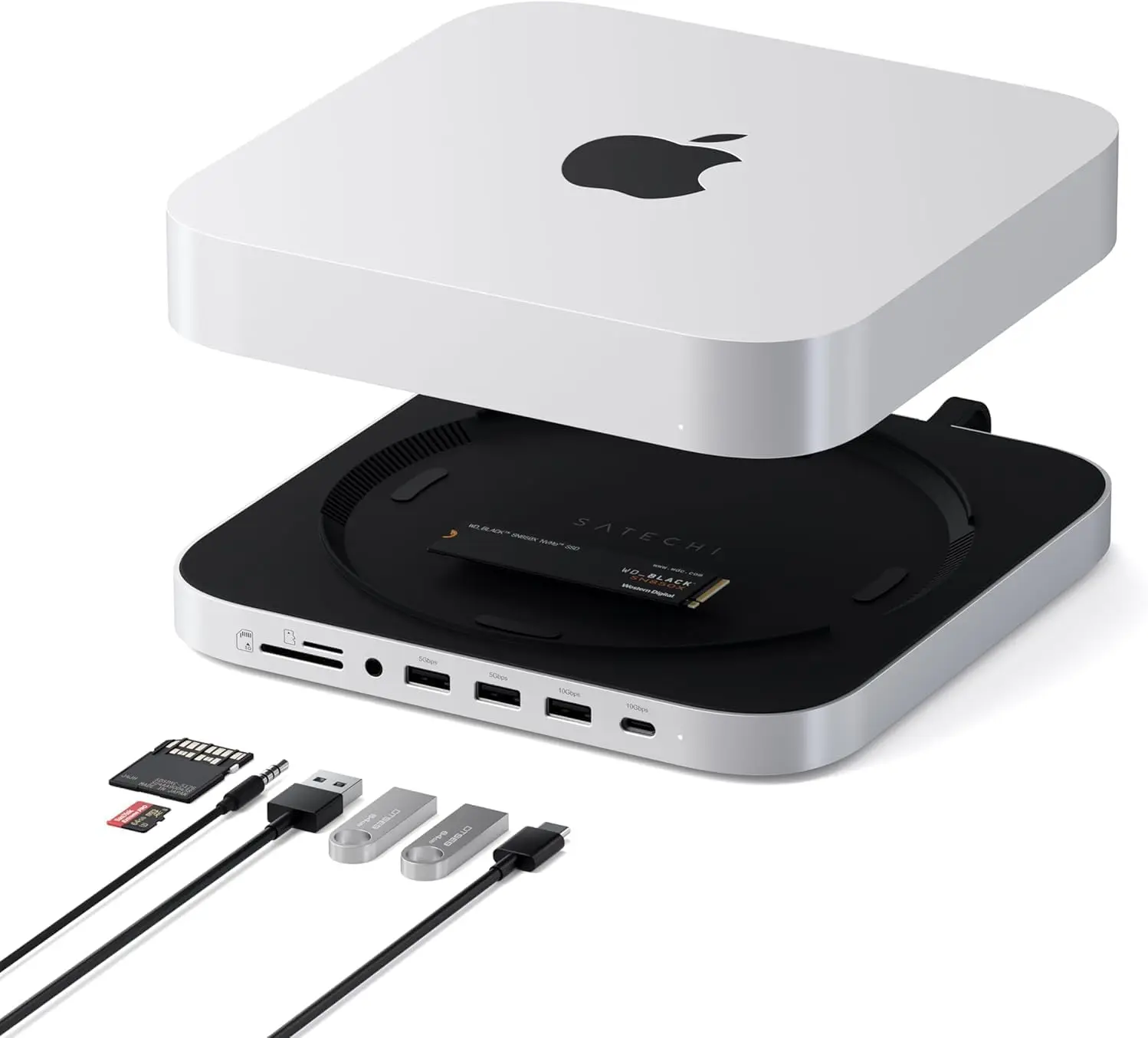 

Mac Mini Hub & Stand with SSD Enclosure for NVME/SATA M.2, USB C 10Gbps, Multiple Ports, Compatible with Mac Studio and M1/M2