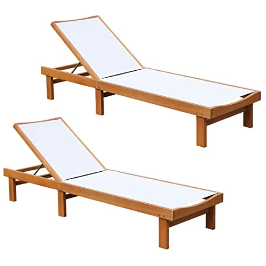 

Outdoor Wood Chaise Lounge Chair, Patio Chaise Lounger with 5-Position Adjustable Back, Eucalyptus Wood Reclining Lounge Chair