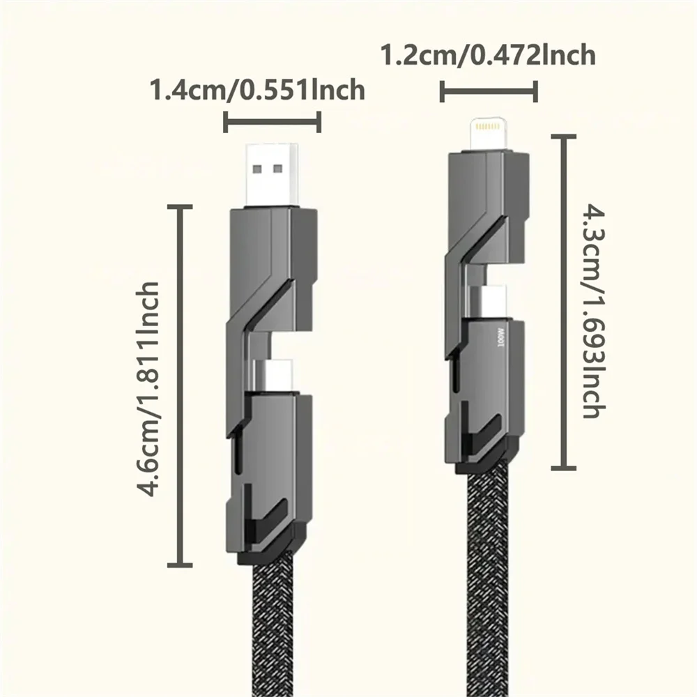 Kabel USB do szybkiego ładowania 100 W 4 w 1 Kabel USB do szybkiego ładowania iPhone Samsung Huawei Xiaomi Ładowarka do telefonu Kabel USB