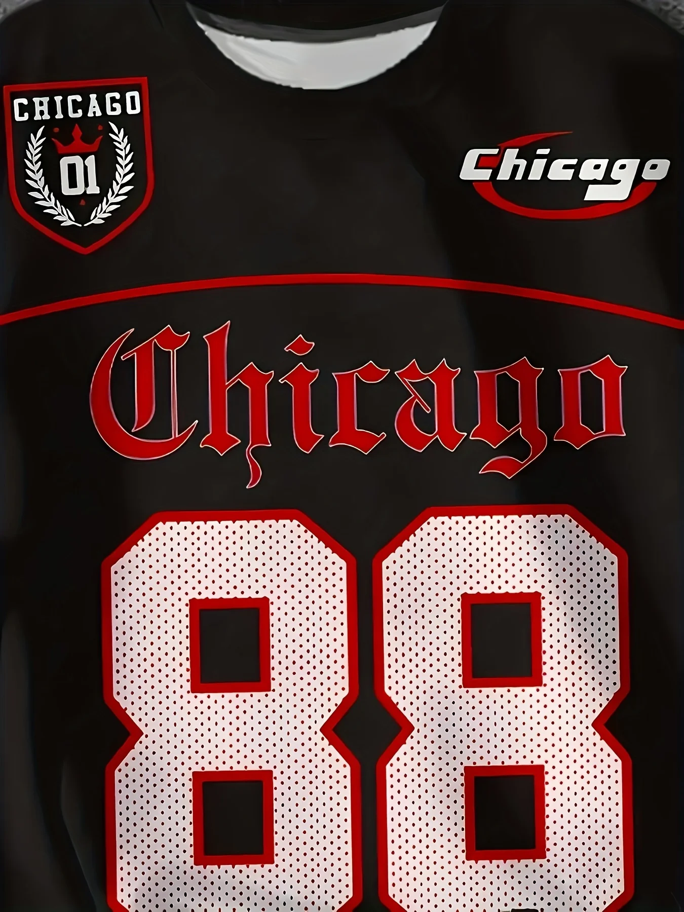 شيكاغو 88 عدد وأفق مميز تي شيرت أحمر أسود الحضرية الشارع الشهير جيرسي الترفيه كرة قدم رياضية جيرسي ملابس للرجال ﻿ تيز