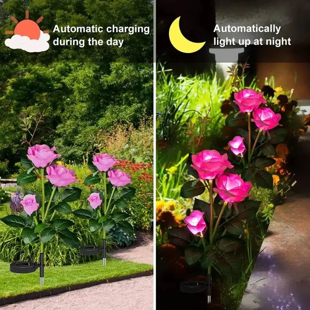 Plug-in Rose LED Solar Light Simulation Flower Decoration Outdoor Solar Garden Light Fairy Swaying Solar Flower Lamp Lawn